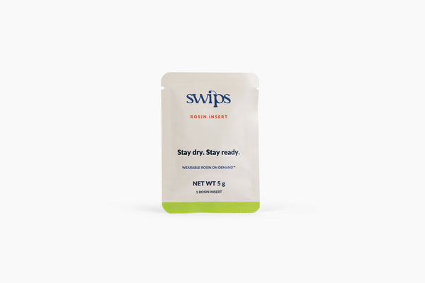 Sealed Swips rosin insert sachet, Stay dry. Stay ready., net weight 5 g