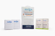 Swips 2-Pack contents: two white terry cloth sweatbands, the retail package and two sealed rosin inserts